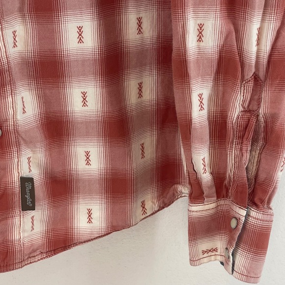 Wrangler Retro Premium Mens Long Sleeve Red Plaid Snap Button Western Shirt L - Picture 5 of 11